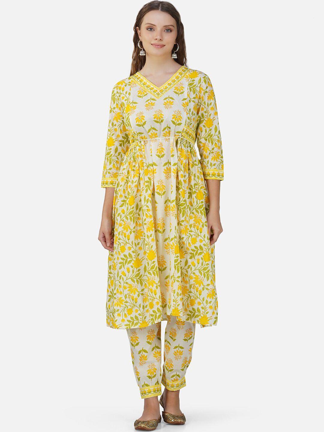 charitra floral printed a-line kurta with trousers