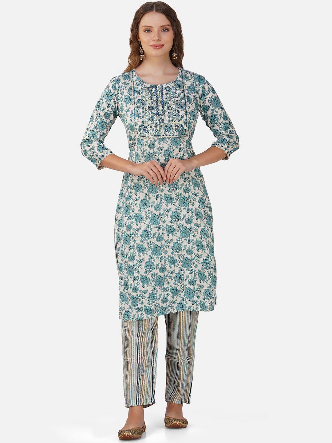 charitra floral printed gotta patti kurta with trousers