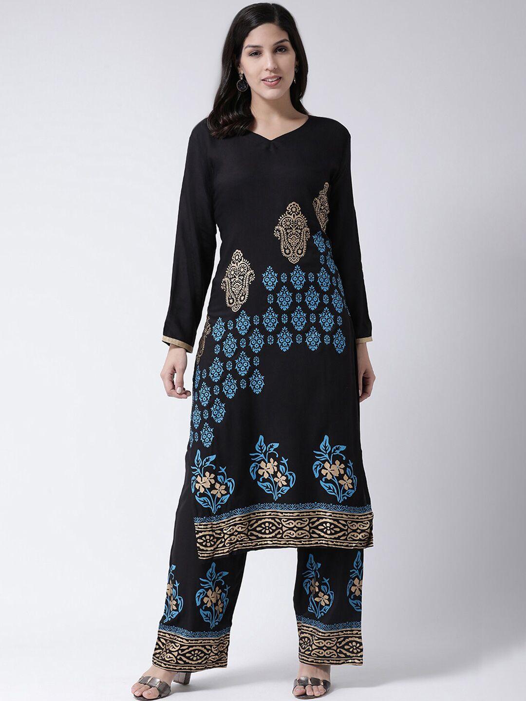 charitra v-neck ethnic motifs printed kurta with palazzos