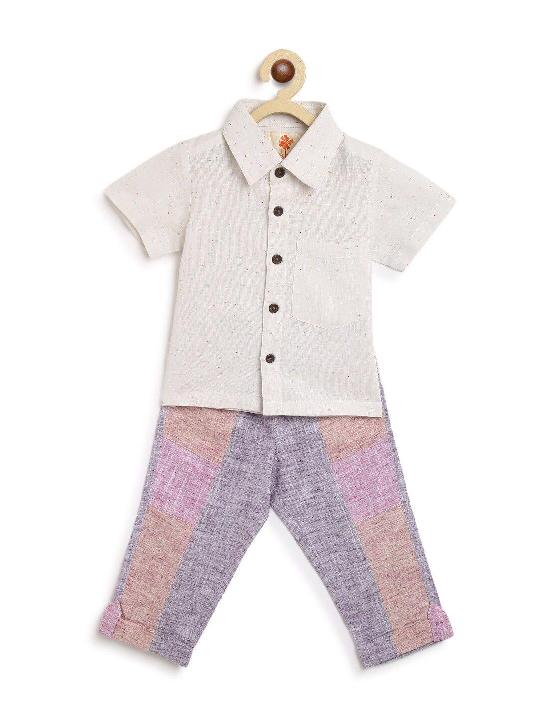 charkhee boys colourblocked pure cotton shirt with trousers