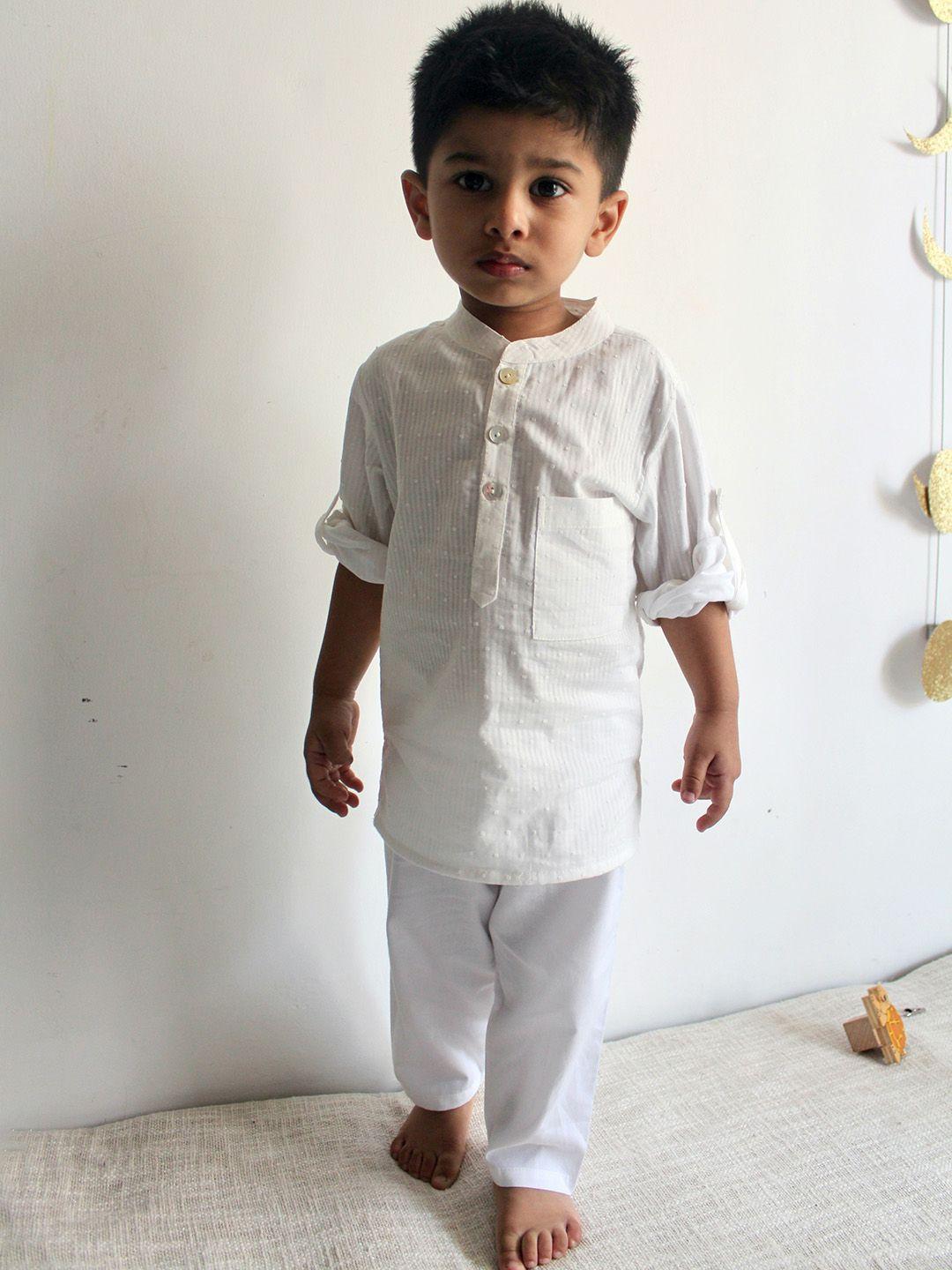 charkhee boys striped self design pure cotton kurta with pyjamas