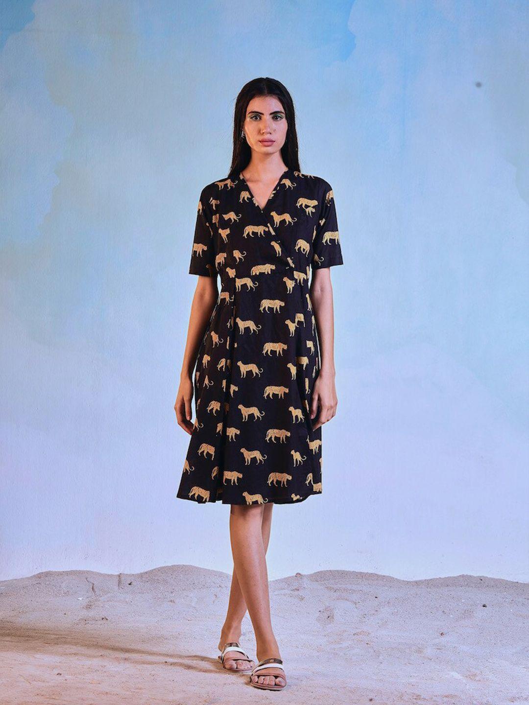 charkhee printed v neck wrap cotton dress