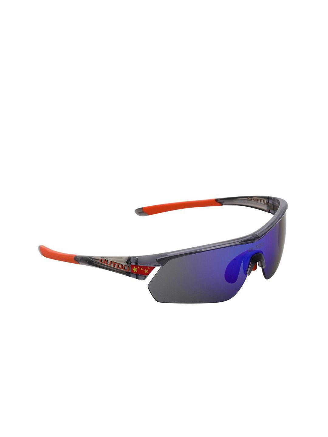 charles london men blue lens & gunmetal-toned sports sunglasses with uv protected lens