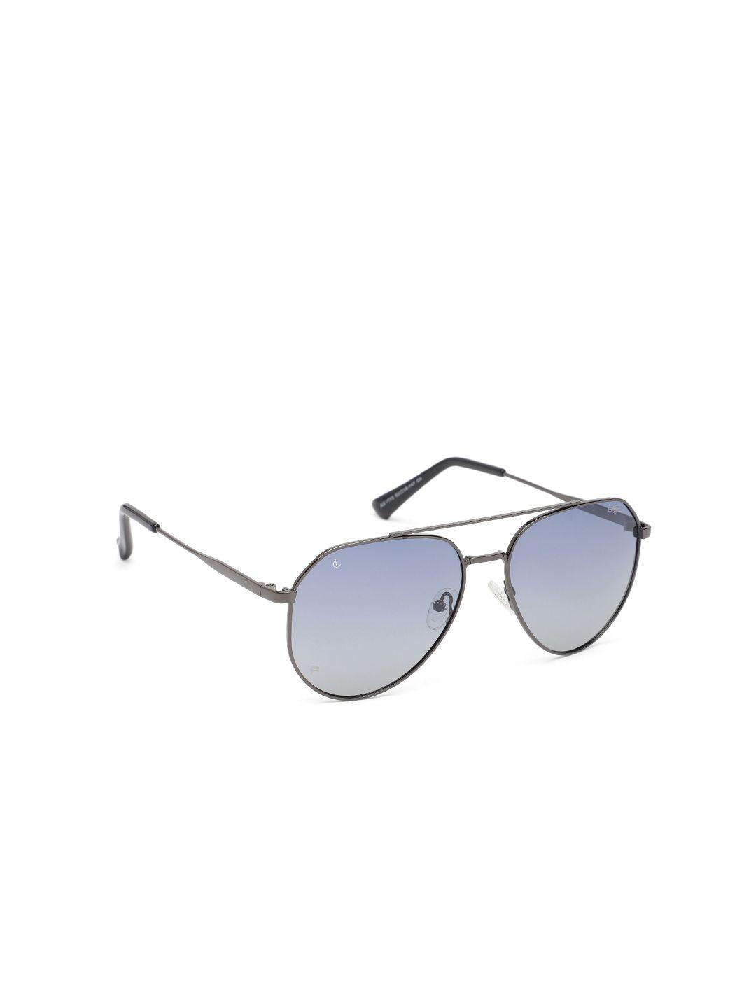 charles london unisex blue lens & gunmetal-toned aviator sunglasses ab 1113 c4 56 s