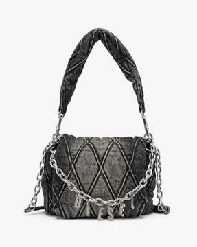 charm-d small shoulder bag in quilted denim