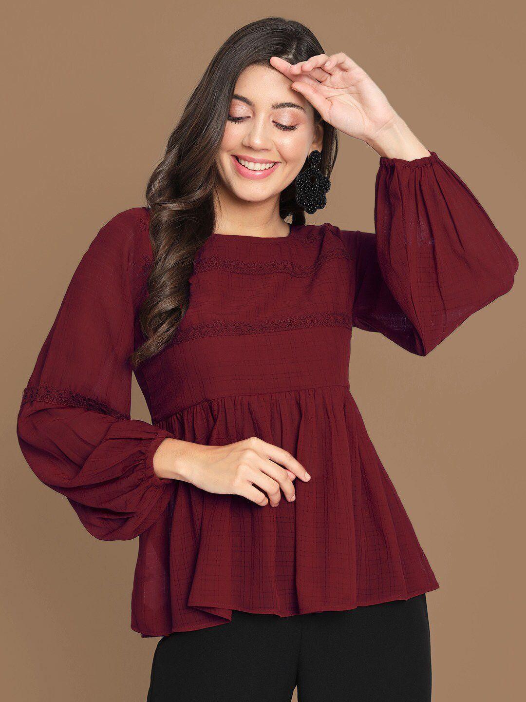 charmgal checked lace insert empire top