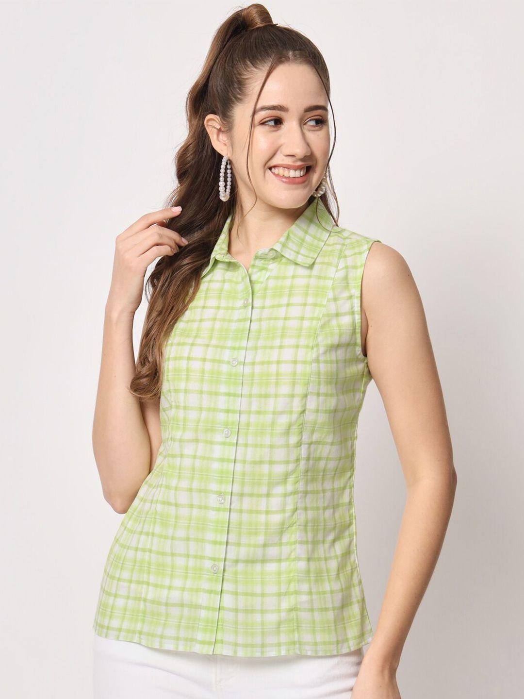 charmgal checked printed shirt style pure cotton top