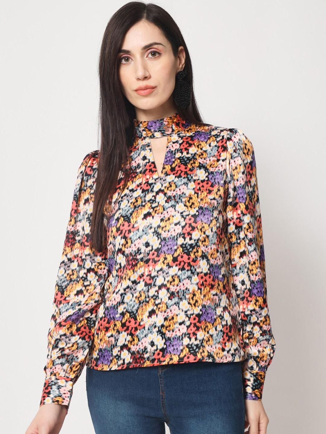 charmgal multicoloured floral print keyhole neck satin top