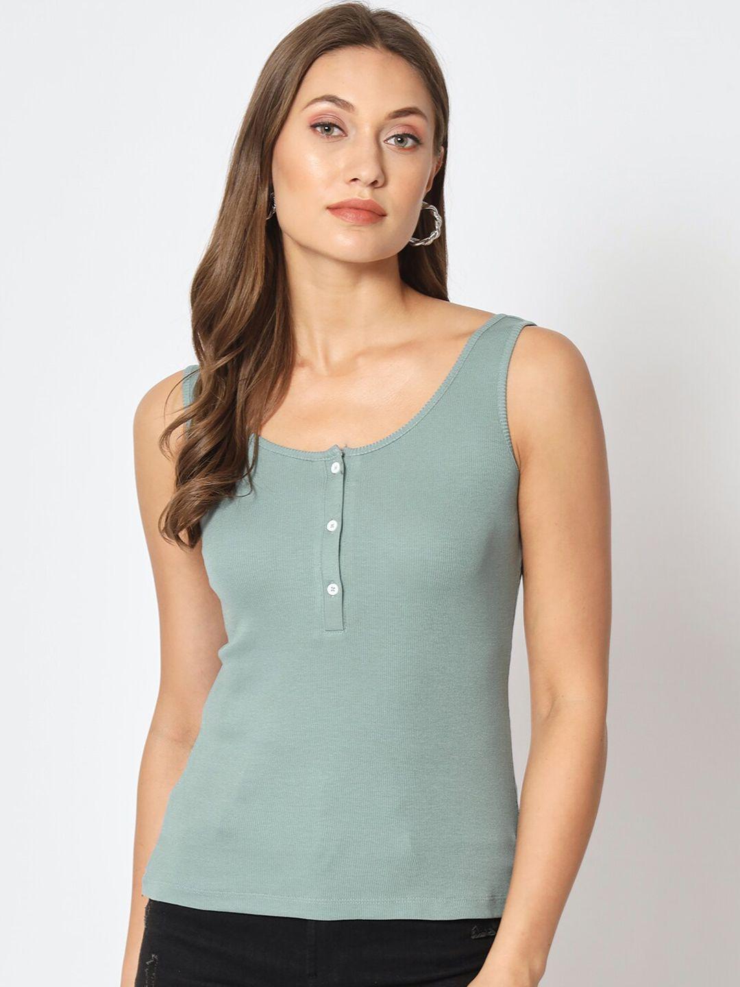 charmgal scoop neck sleeveless fitted liva top