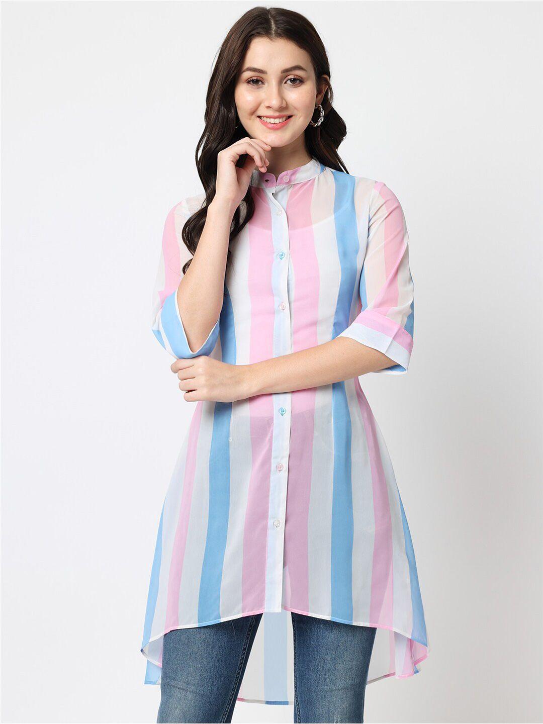 charmgal  vertical stripes mandarin collar classic casual shirt