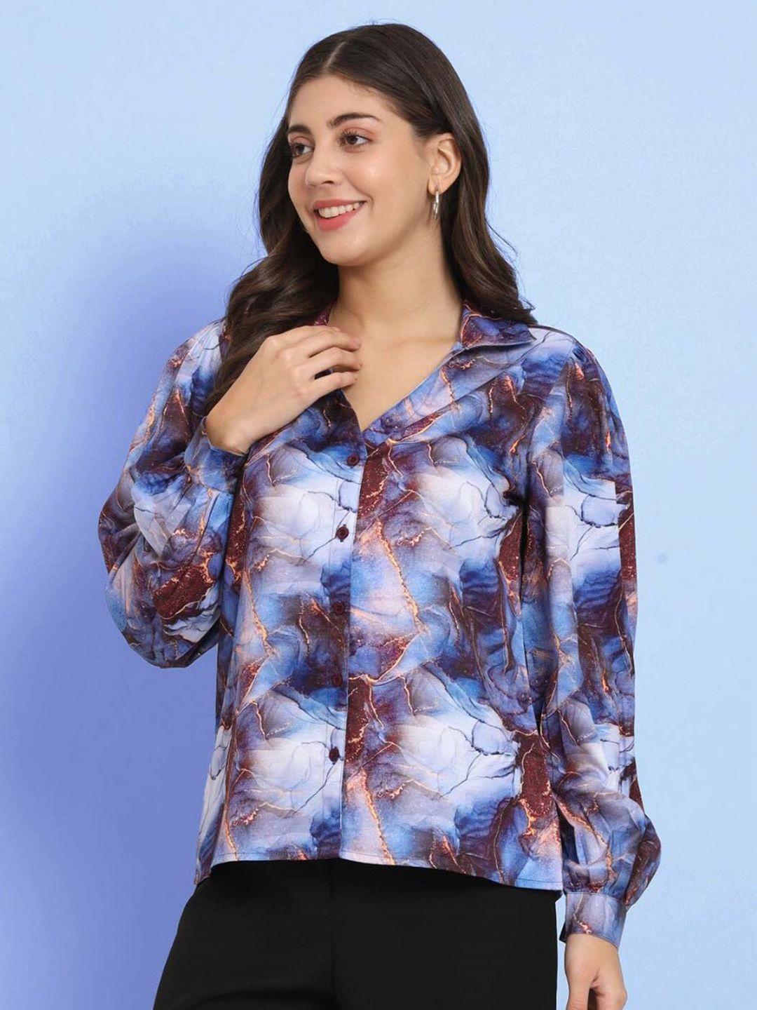 charmgal classic floral printed puffed sleeves casual shirt