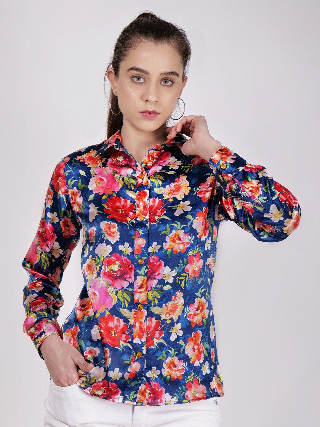 charmgal classic floral printed satin casual shirt