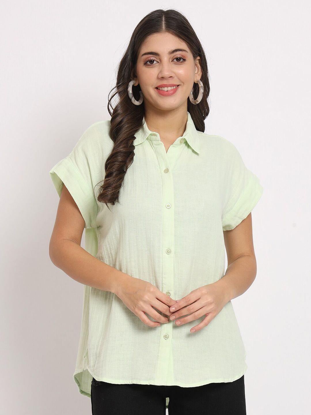 charmgal classic spread collar extended sleeves cotton casual shirt