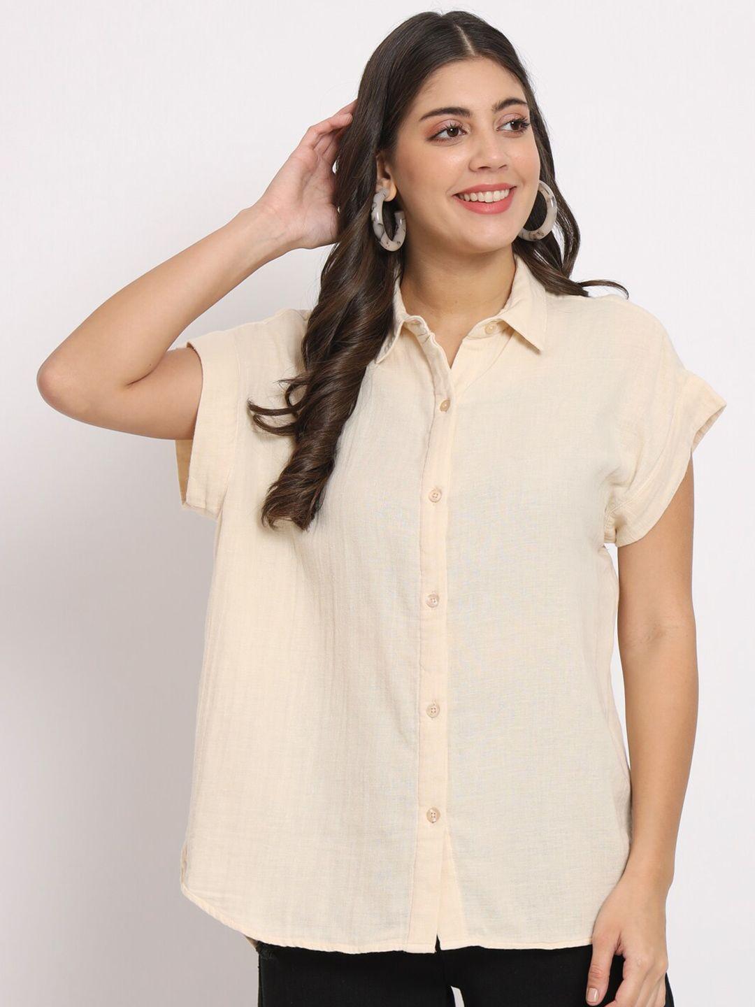 charmgal classic spread collar extended sleeves cotton casual shirt