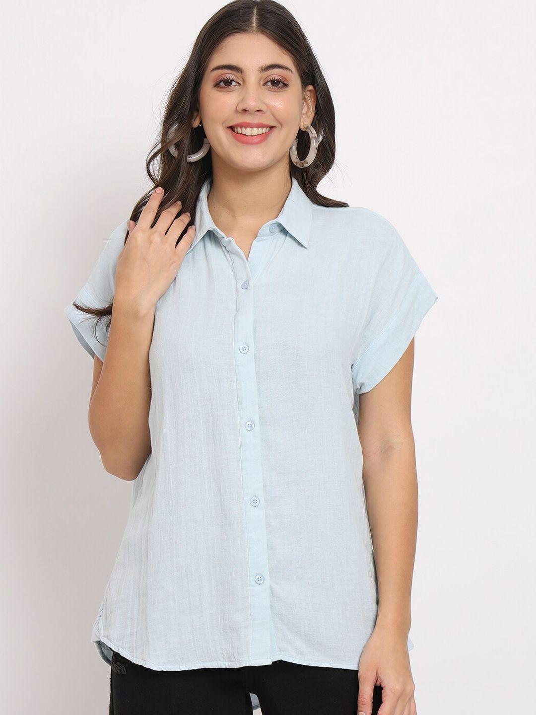 charmgal classic spread collar extended sleeves cotton casual shirt