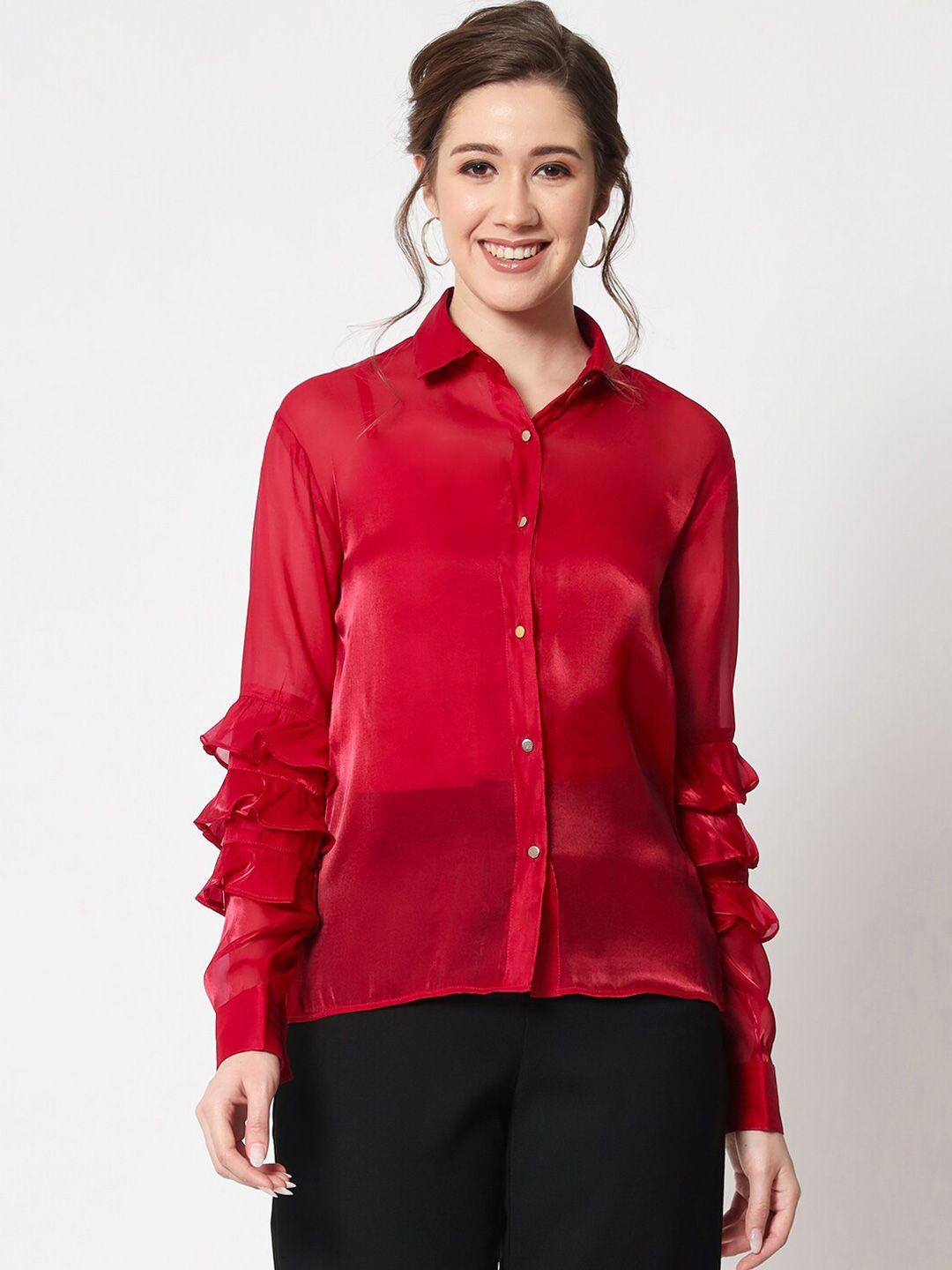 charmgal classic spread collar ruffled casual shirt