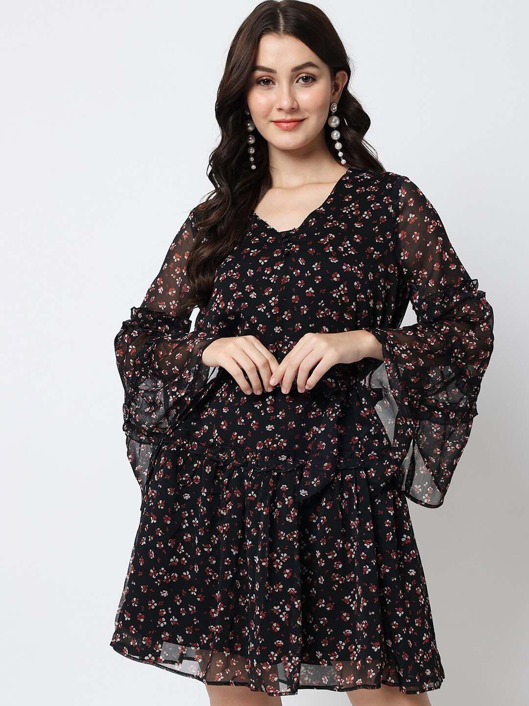 charmgal floral printed bell sleeves fit & flare dress