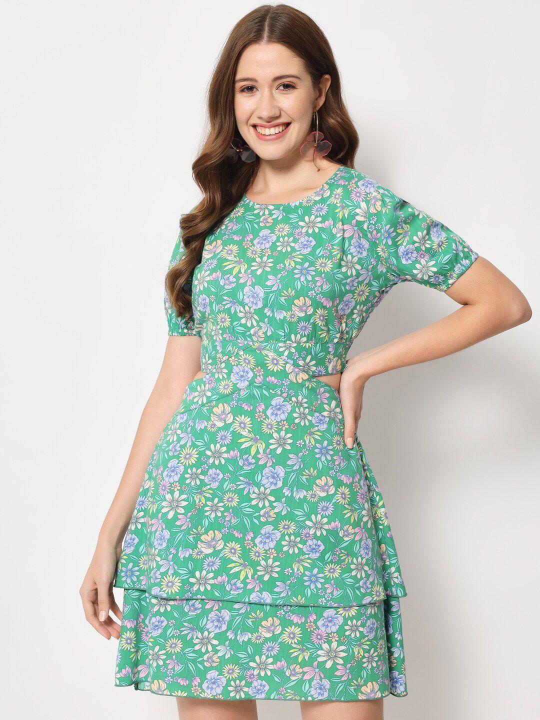 charmgal floral printed cut-out detail cotton dress