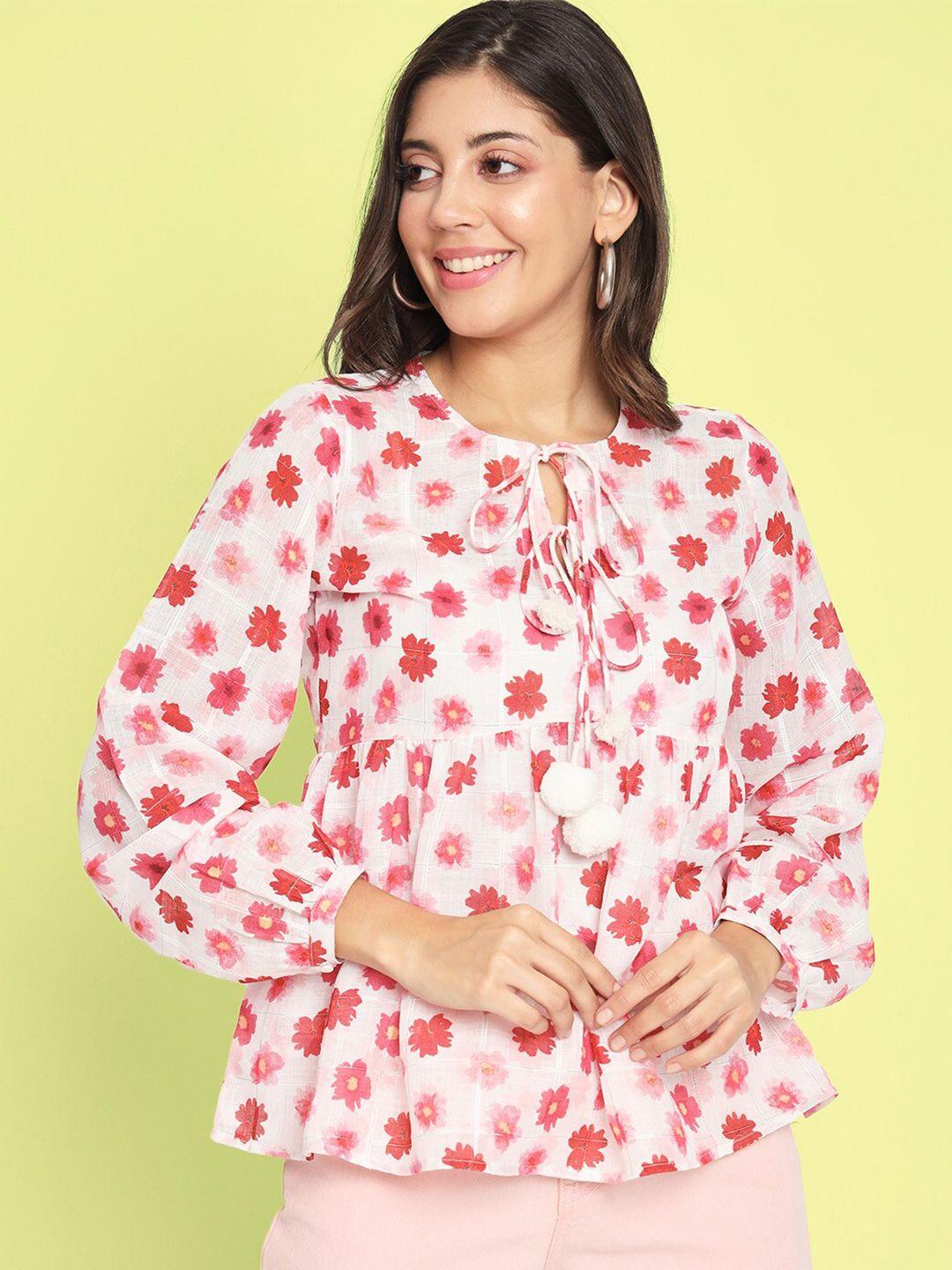 charmgal floral printed keyhole neck top
