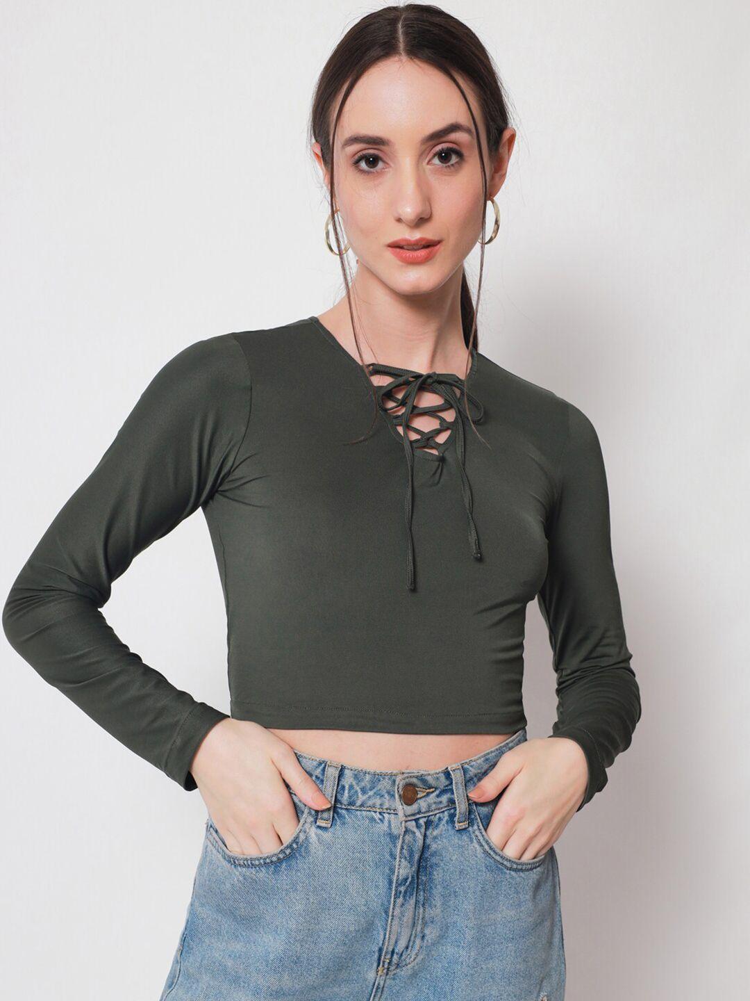 charmgal green solid crop top