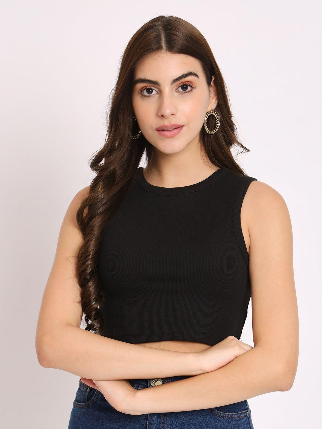 charmgal round neck sleeveless modal liva fitted crop top