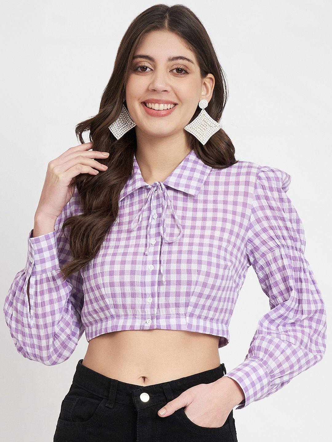 charmgal shirt collar checked cotton shirt style top