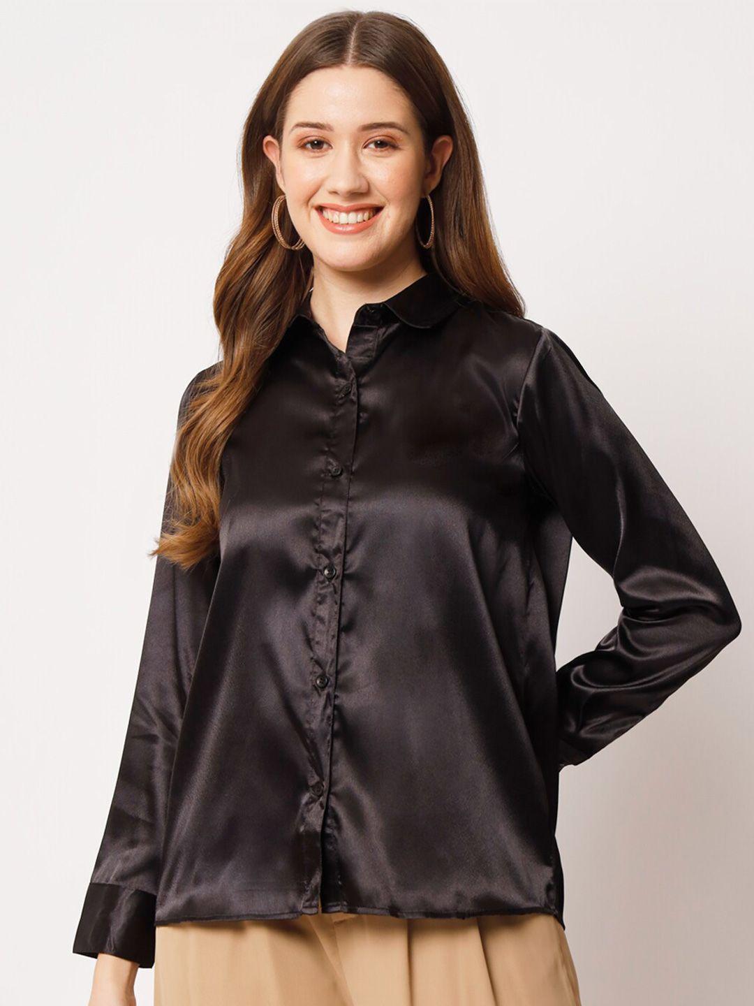 charmgal spread collar long sleeves satin classic shirt