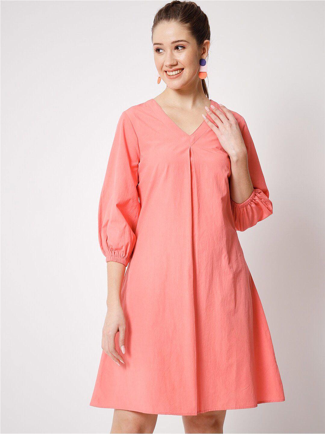 charmgal v-neck puff sleeve pure cotton a-line dress