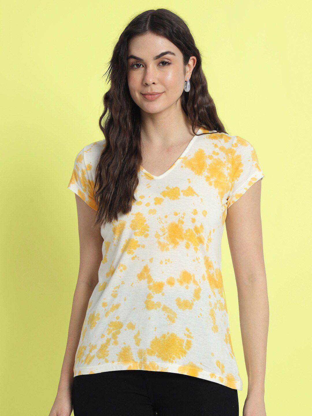 charmgal women yellow tie and dye dyed v-neck t-shirt