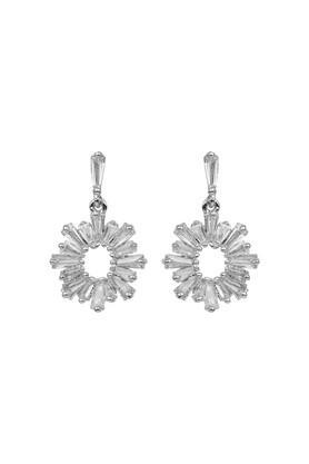 charming dangler silver earrings with american diamond