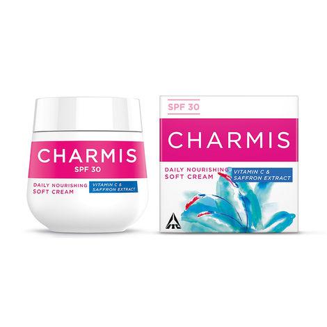 charmis daily nourishing soft cream with vitamin c, saffron extracts and spf 30 for glowing and moisturized skin, 200 ml