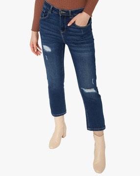 charo lightly washed distressed straight fit jeans