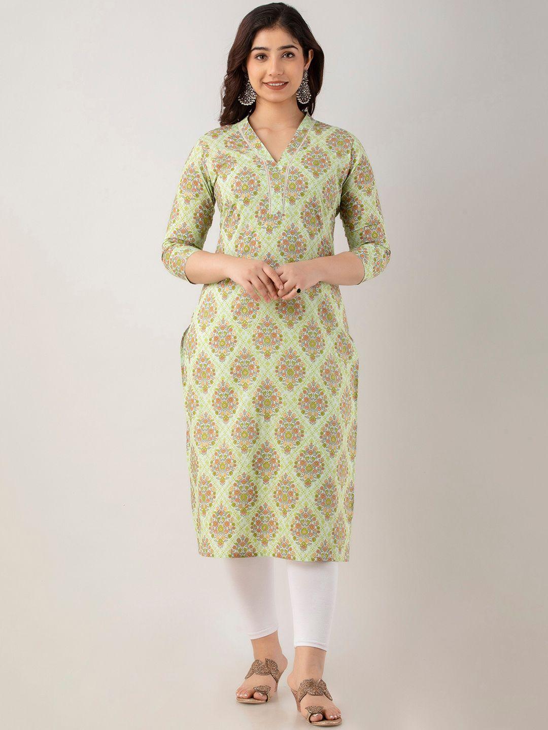charu ethnic motifs printed v-neck pure cotton straight kurta