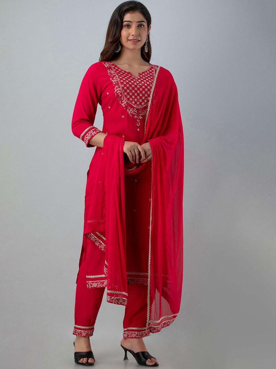 charu women pink layered kurti with trousers