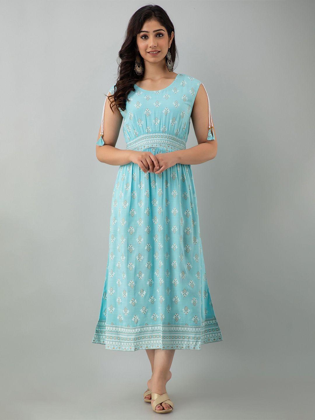 charu blue ethnic motifs midi dress