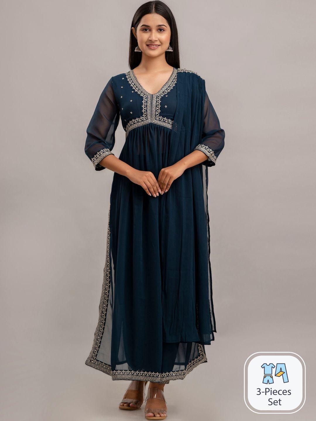 charu embroidered empire kurta with trousers & with dupatta