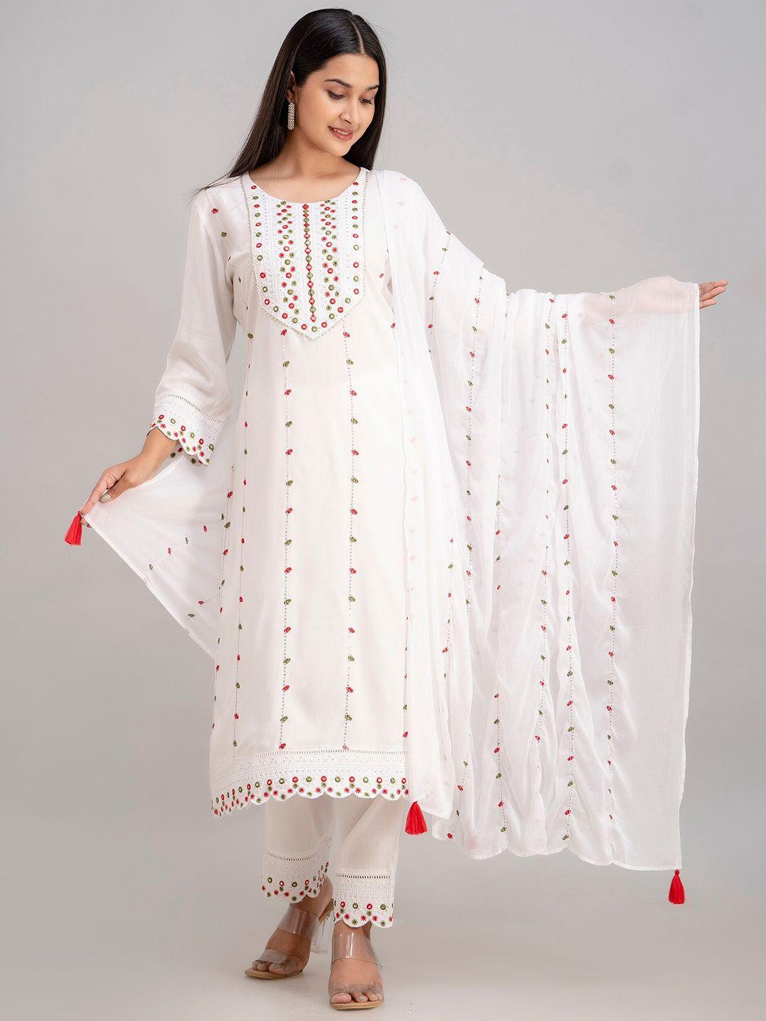 charu embroidered ethnic motifs mirror work regular kurta with trousers & dupatta