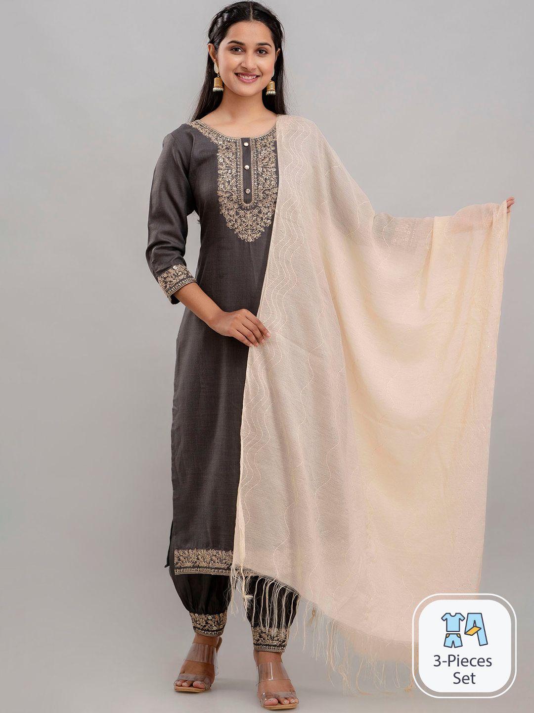 charu embroidered regular kurta with trousers & with dupatta