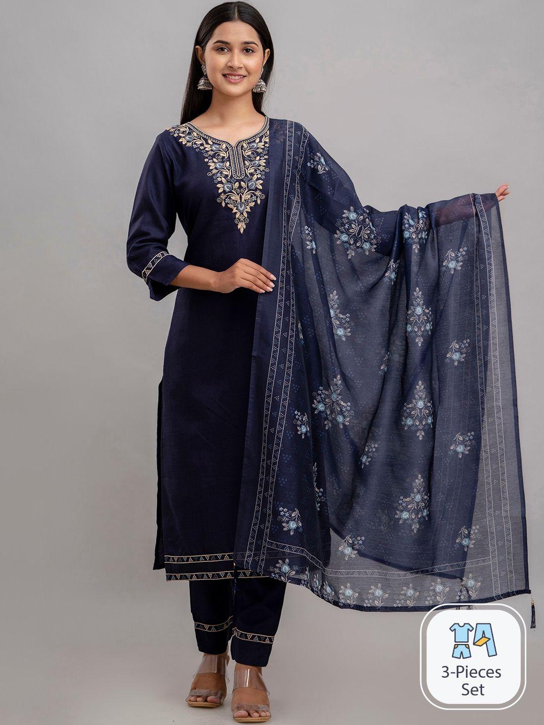 charu embroidered regular kurta with trousers & with dupatta