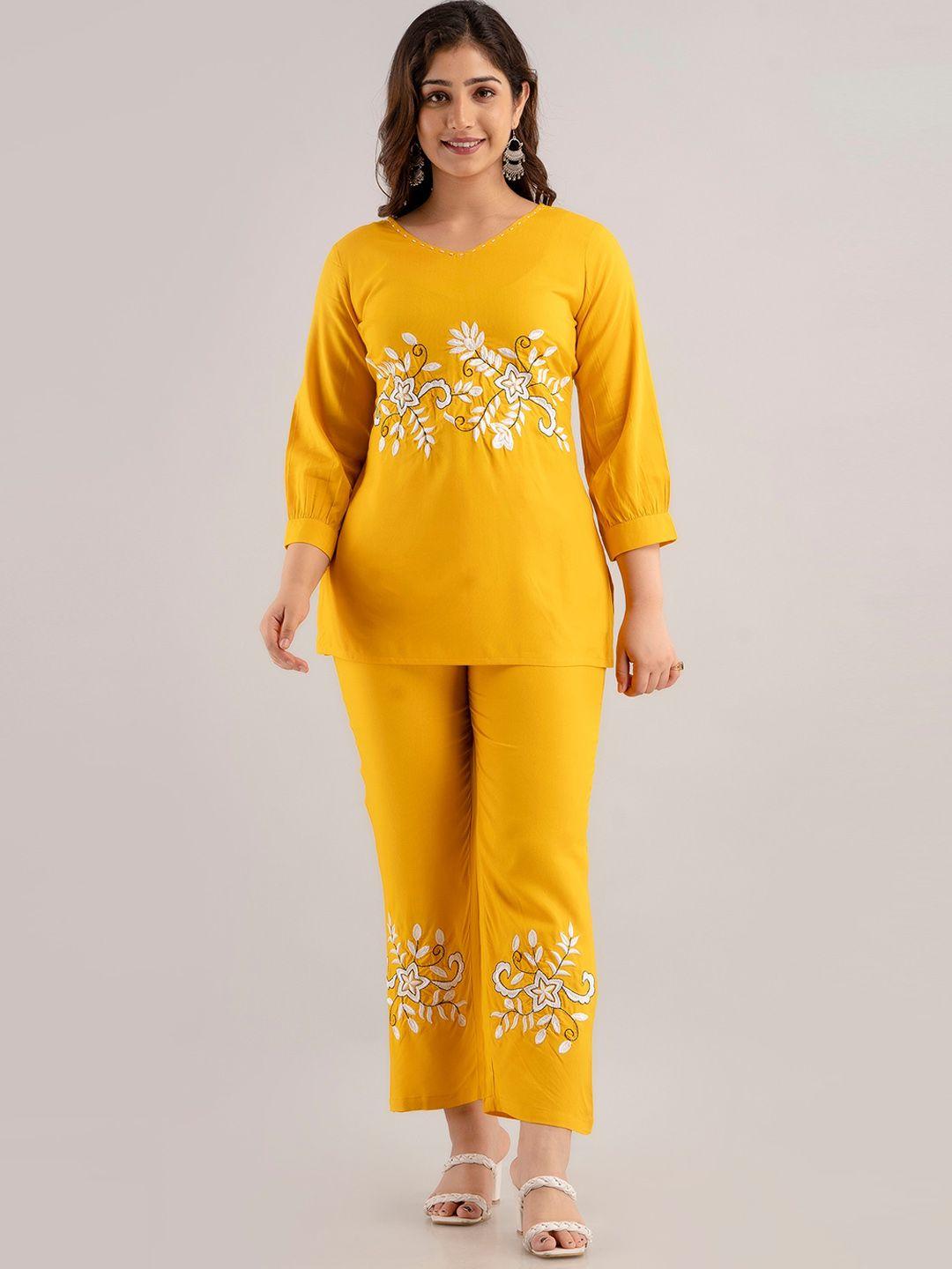 charu embroidered v-neck top with trousers