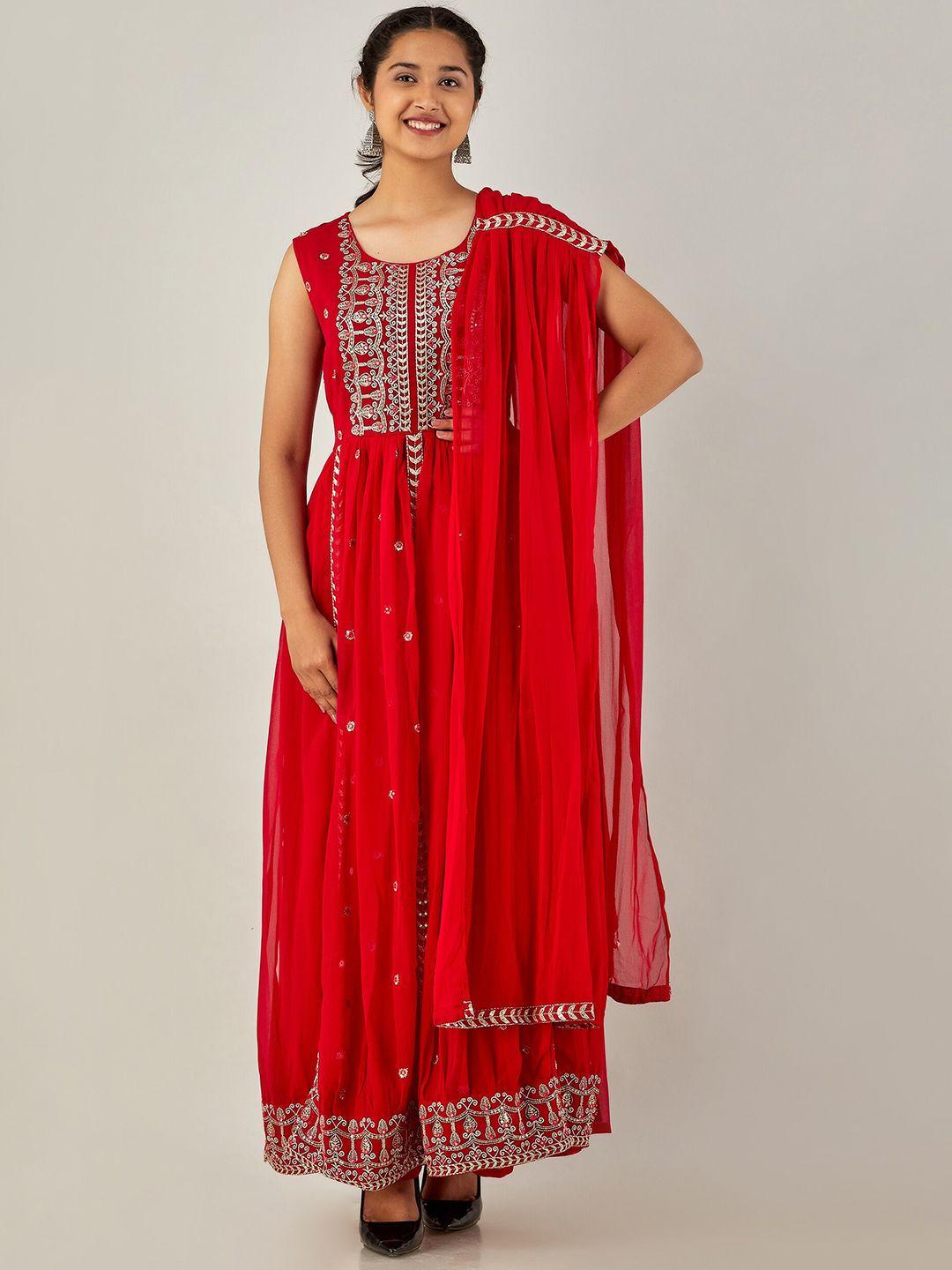 charu ethnic motifs embroidered regular thread work kurta with palazzos & dupatta