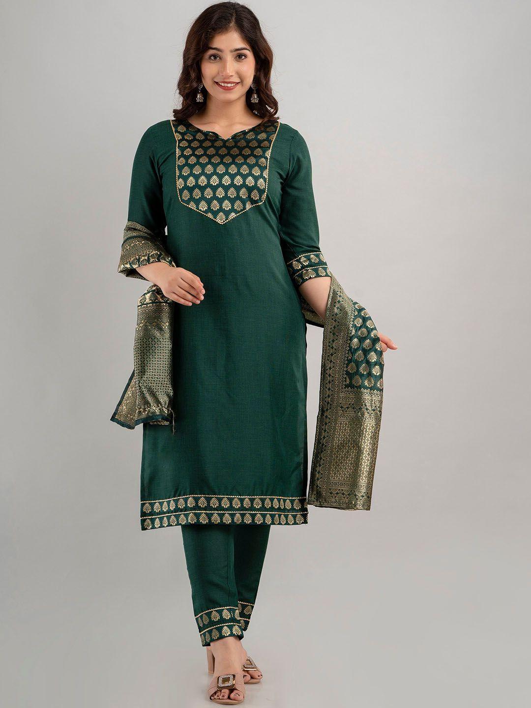 charu ethnic motifs printed regular kurta with trousers & dupatta