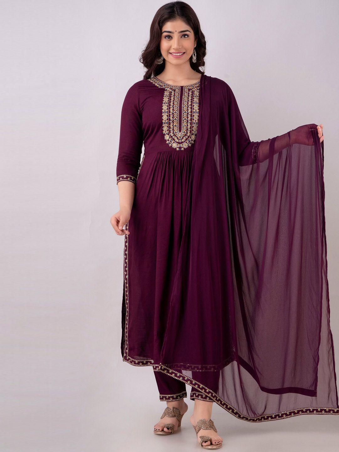 charu floral embroidered a-line kurta with trousers & dupatta