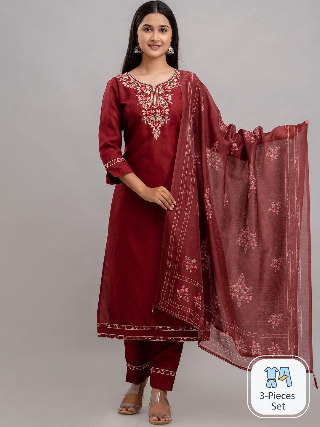 charu floral embroidered regular kurta with trousers & dupatta