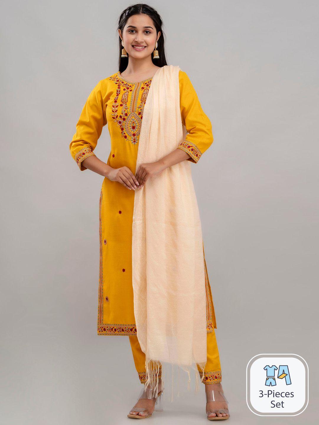 charu floral embroidered regular kurta with trousers & with dupatta