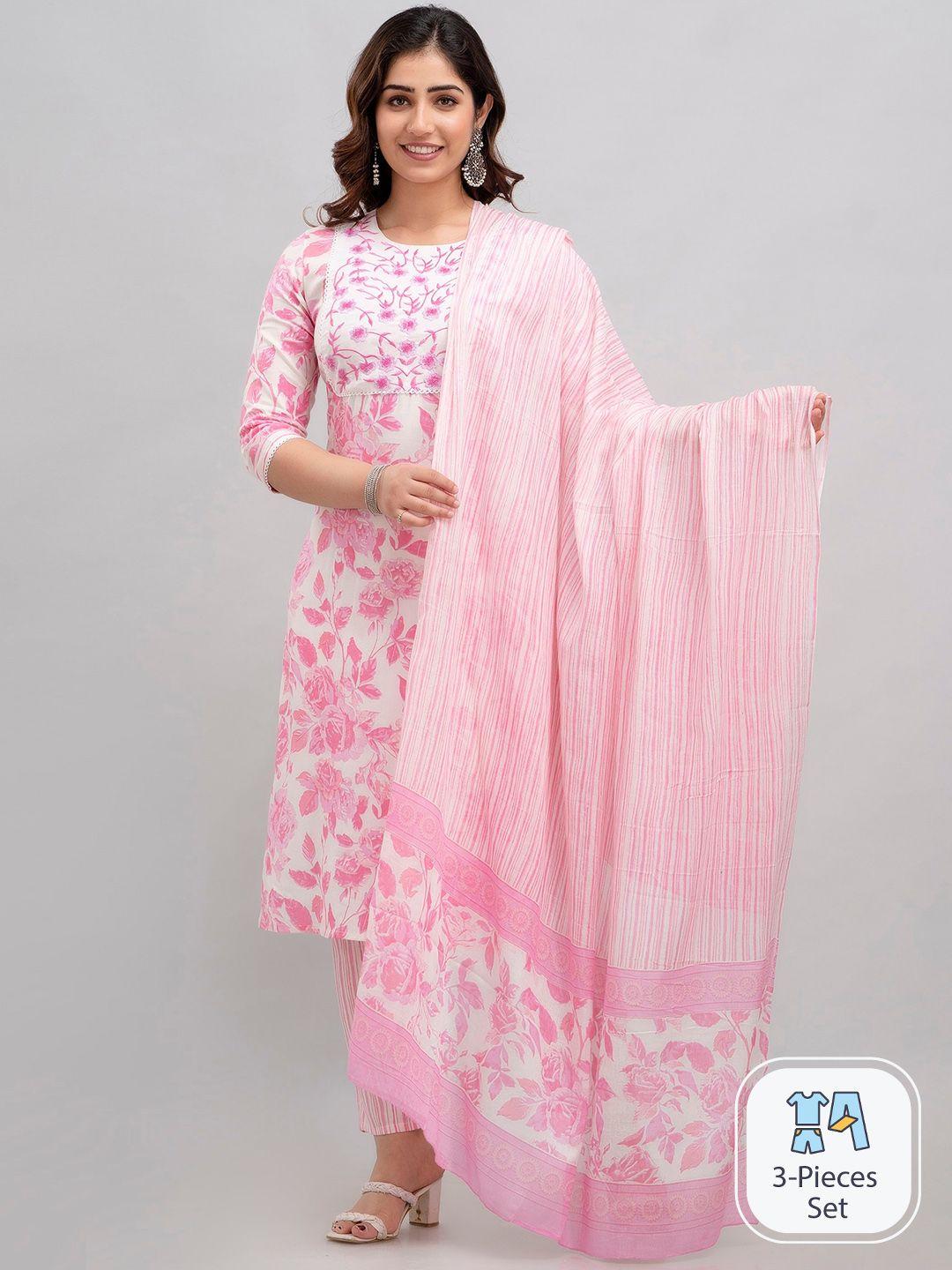 charu floral printed regular kurta with trousers & with dupatta