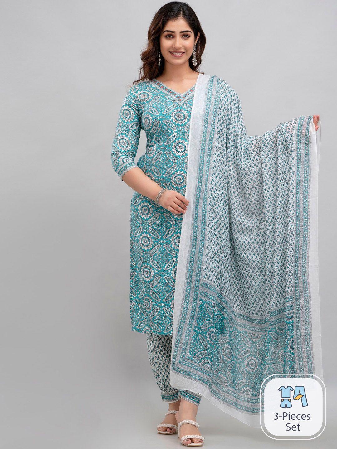 charu floral printed regular kurta with trousers & with dupatta