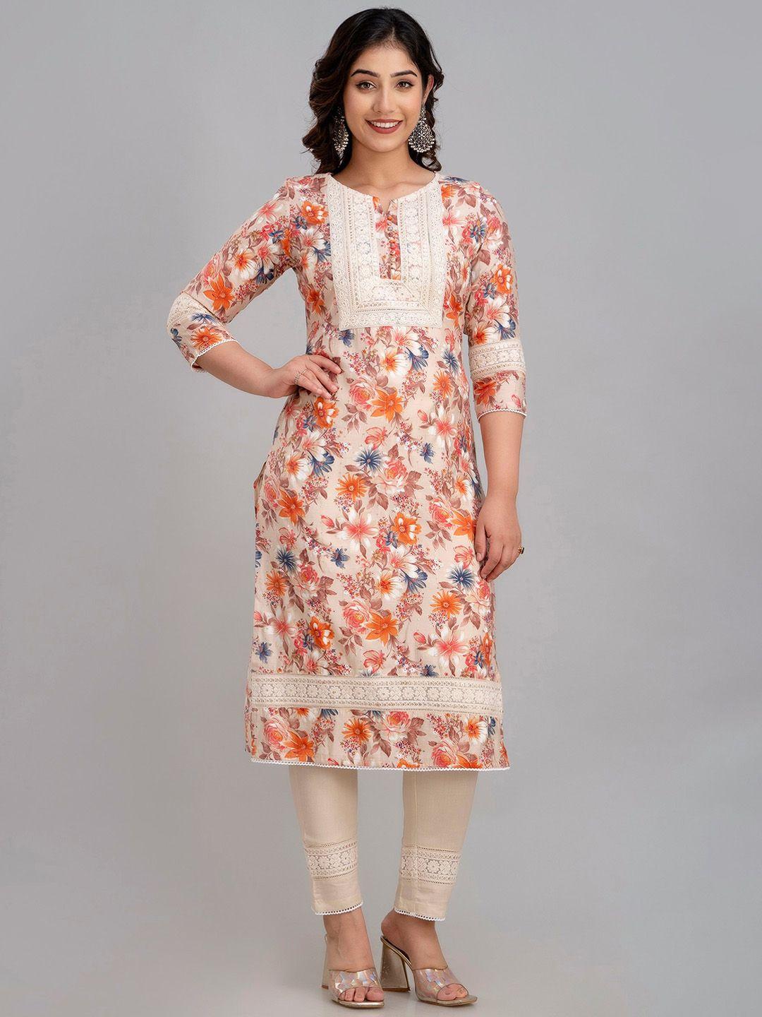 charu floral printed sequinned straight kurta & trouser with dupatta