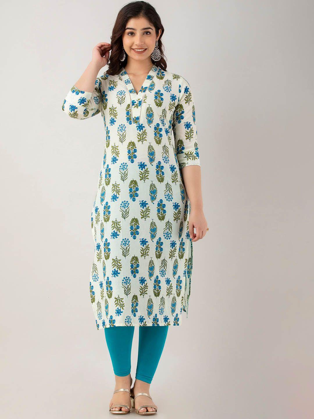 charu floral printed v-neck cotton straight kurta