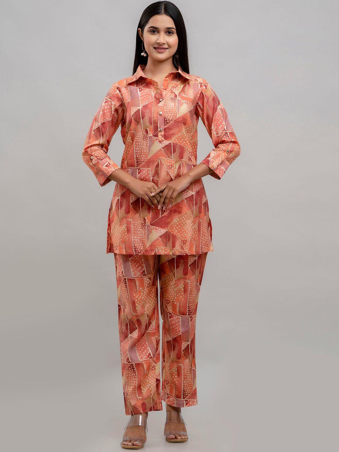 charu geometric printed shirt collar tunic with trouser